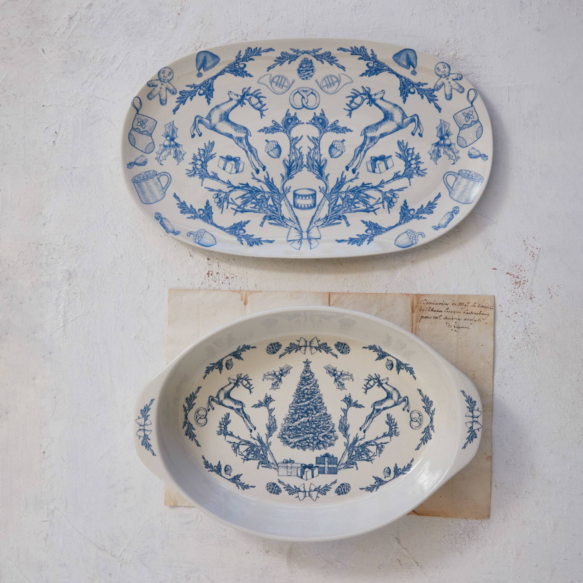 Hello Honey® 2qt. Blue & Cream Classic Holiday Stoneware Baker with Handles